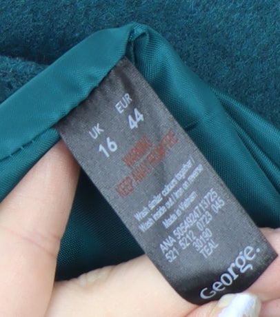George Women's Teal Wool Blend Short Zip Pencil Skirt Size 16