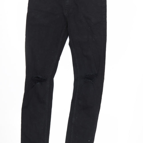 New Look Men’s Black Skinny Stretch Jeans 32W 32L Distressed Denim