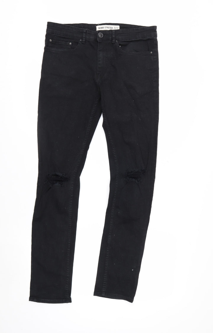 New Look Men’s Black Skinny Stretch Jeans 32W 32L Distressed Denim