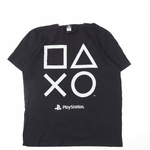 Tu Men's Black PlayStation Graphic T-Shirt L Regular Fit Cotton
