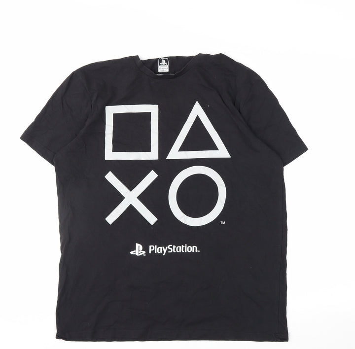 Tu Men's Black PlayStation Graphic T-Shirt L Regular Fit Cotton
