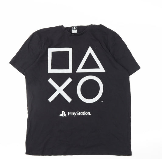 Tu Men's Black PlayStation Graphic T-Shirt L Regular Fit Cotton