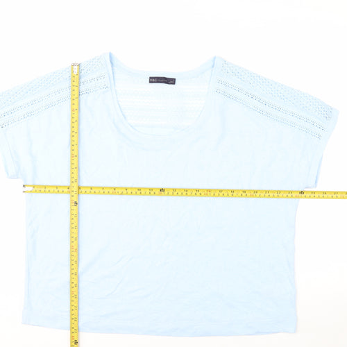 Marks and Spencer Women Blue Linen Blend Crochet Shoulder T-Shirt Size 16