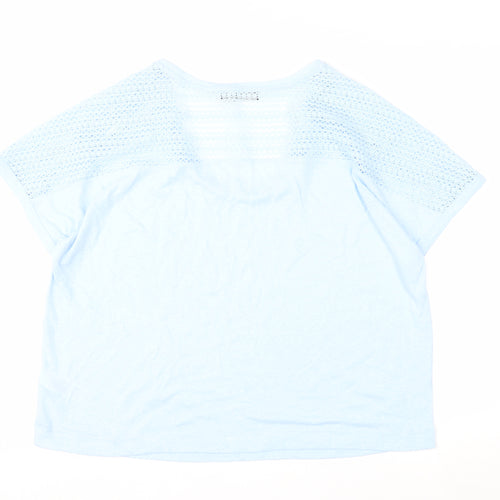 Marks and Spencer Women Blue Linen Blend Crochet Shoulder T-Shirt Size 16