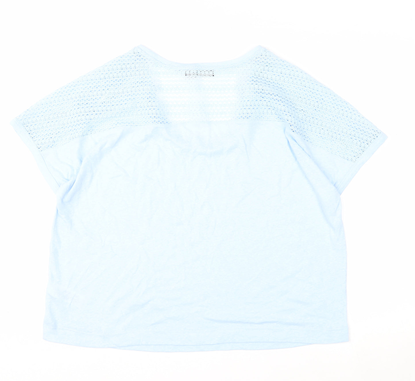Marks and Spencer Women Blue Linen Blend Crochet Shoulder T-Shirt Size 16