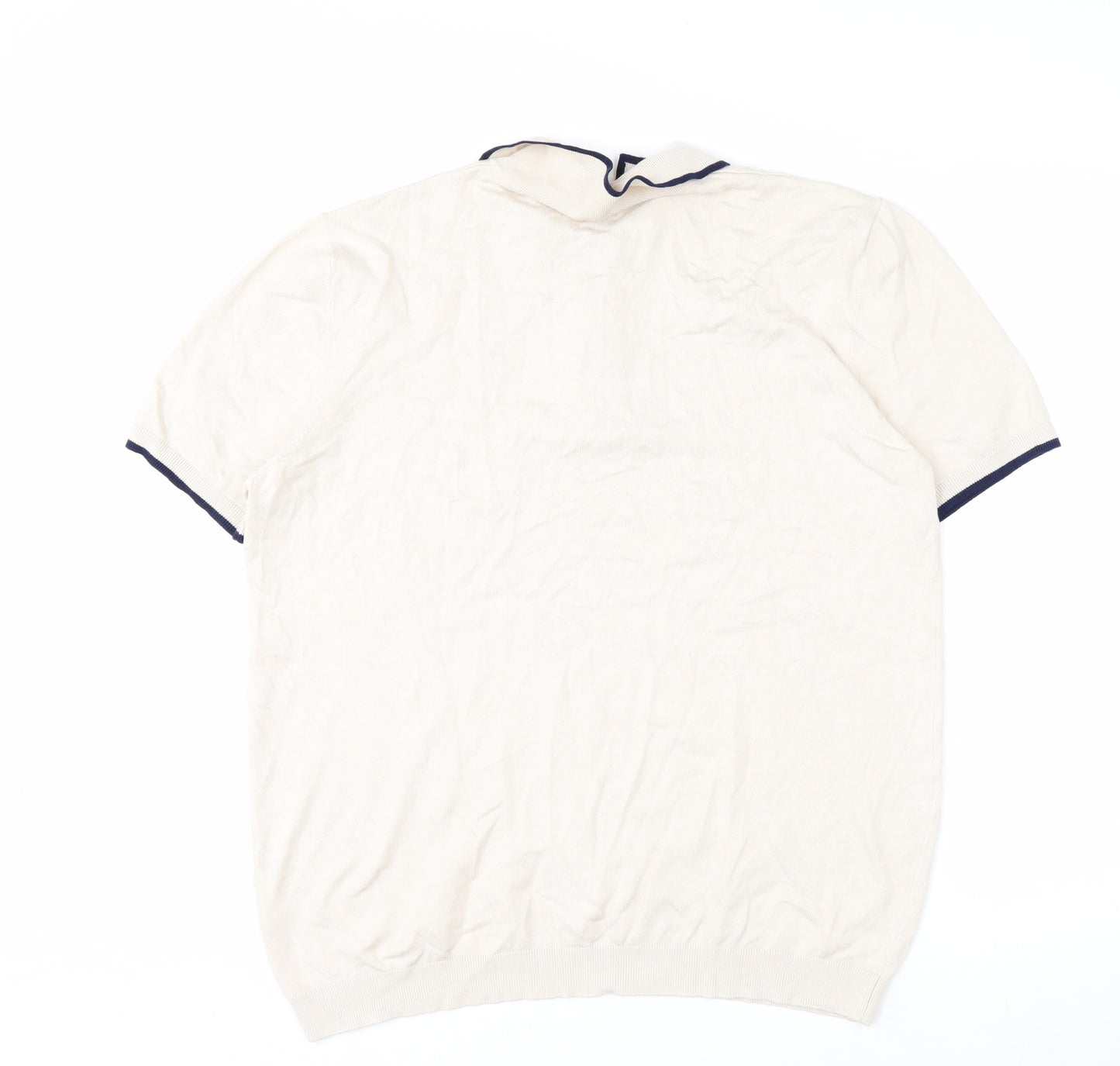 River Island Men's Beige Zip Neck Short Sleeve Polo Shirt XL