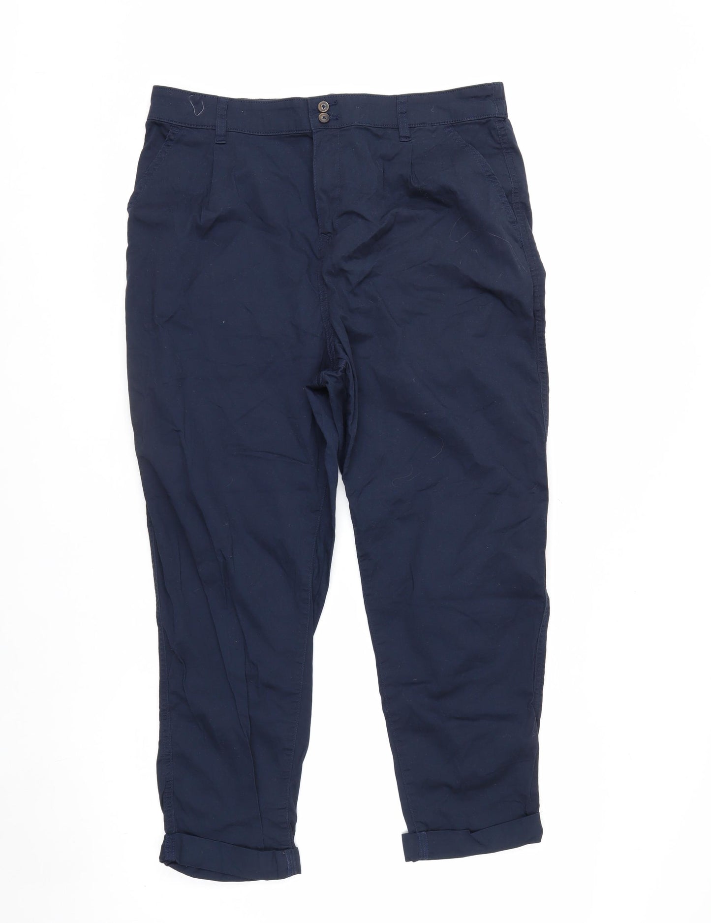 F&F Women’s Blue Chino Tapered Trousers Size 14 Cotton Blend