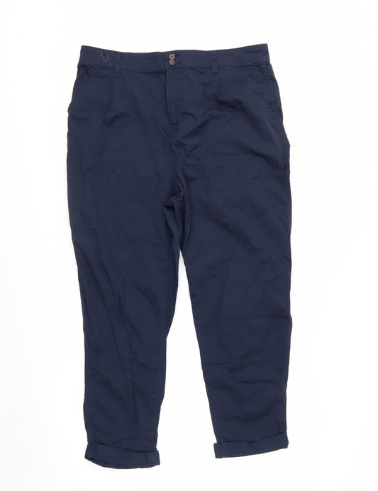 F&F Women’s Blue Chino Tapered Trousers Size 14 Cotton Blend