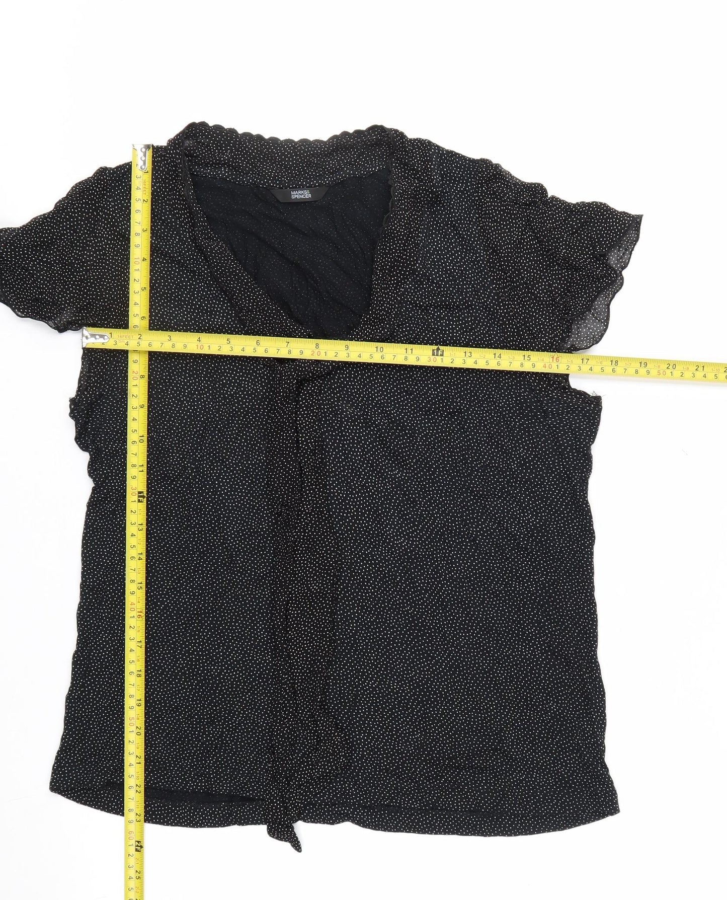 Marks and Spencer Womens Black Polka Dot Viscose Blouse UK 16 Wrap Style