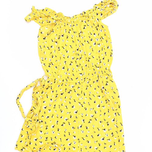Miss Selfridge Women Yellow Floral Viscose Playsuit UK 10 Sleeveless Summer