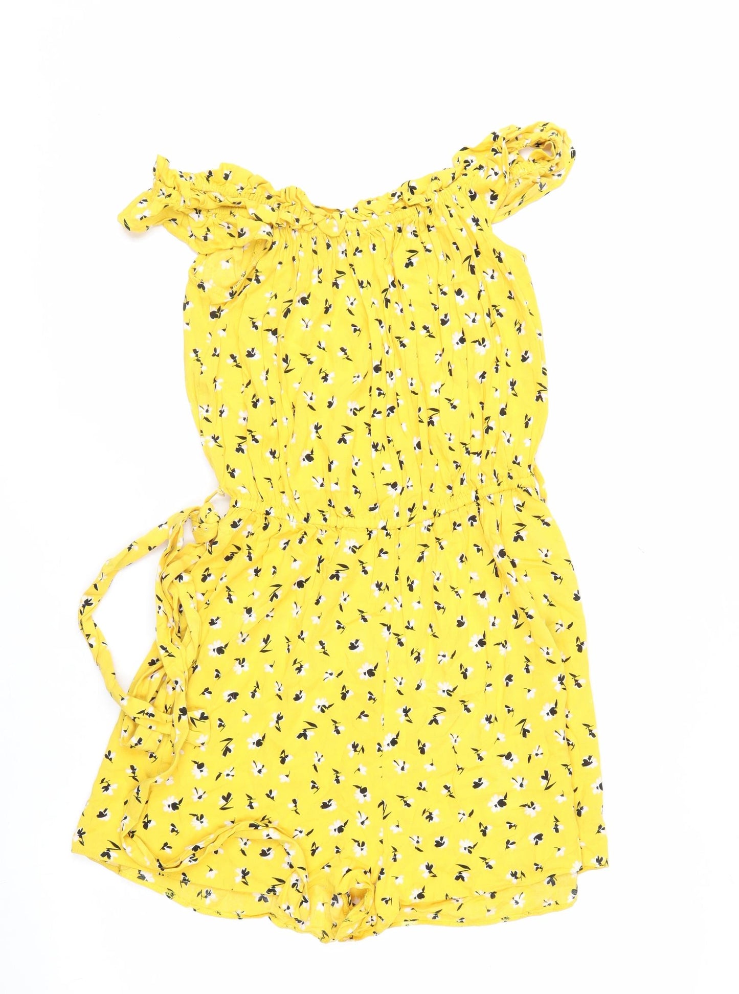 Miss Selfridge Women Yellow Floral Viscose Playsuit UK 10 Sleeveless Summer