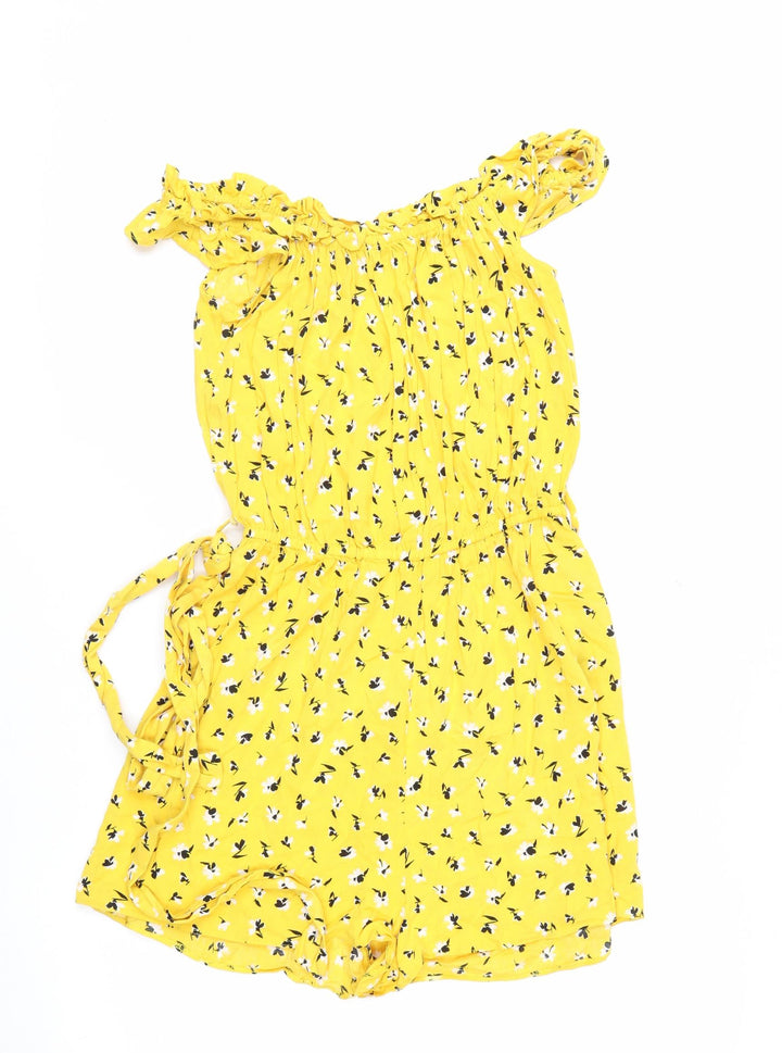 Miss Selfridge Women Yellow Floral Viscose Playsuit UK 10 Sleeveless Summer