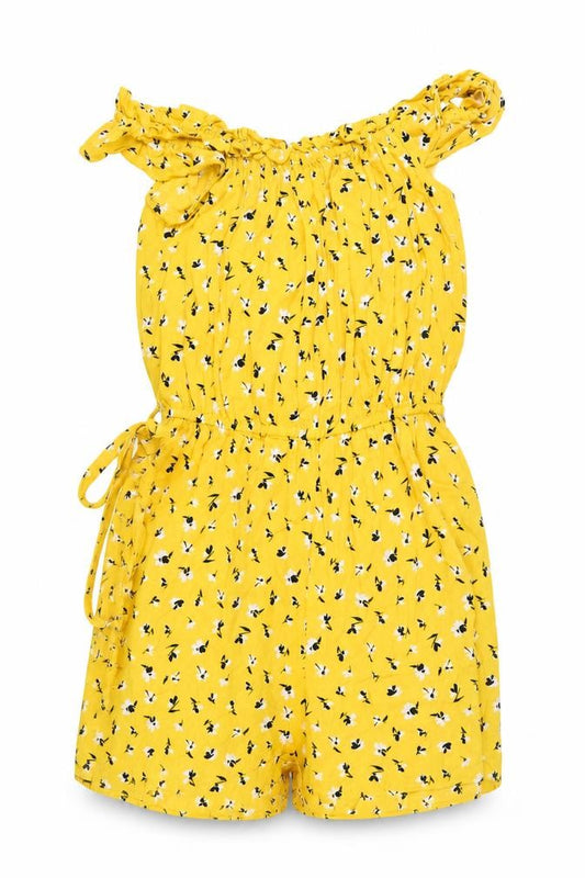 Miss Selfridge Women Yellow Floral Viscose Playsuit UK 10 Sleeveless Summer