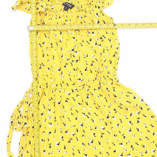 Miss Selfridge Women Yellow Floral Viscose Playsuit UK 10 Sleeveless Summer