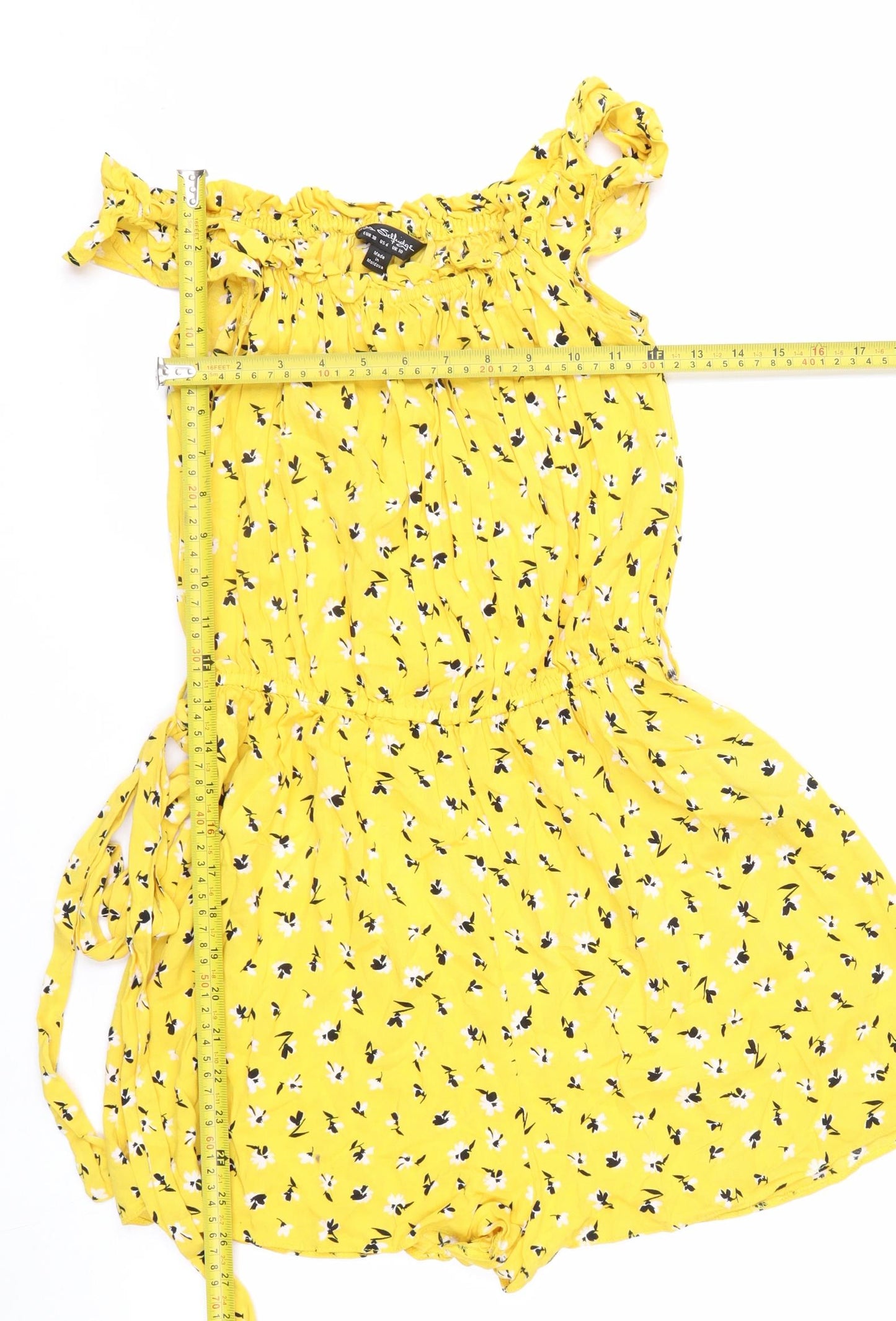 Miss Selfridge Women Yellow Floral Viscose Playsuit UK 10 Sleeveless Summer
