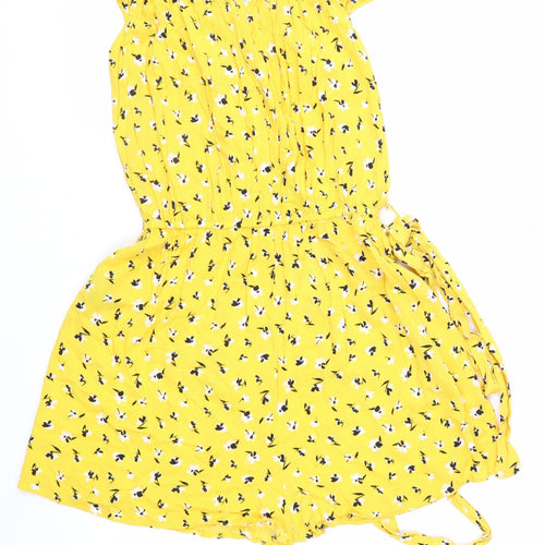 Miss Selfridge Women Yellow Floral Viscose Playsuit UK 10 Sleeveless Summer