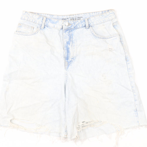 Primark Women Blue Size 16 Bermuda Denim Shorts Distressed Frayed