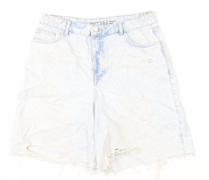 Primark Women Blue Size 16 Bermuda Denim Shorts Distressed Frayed
