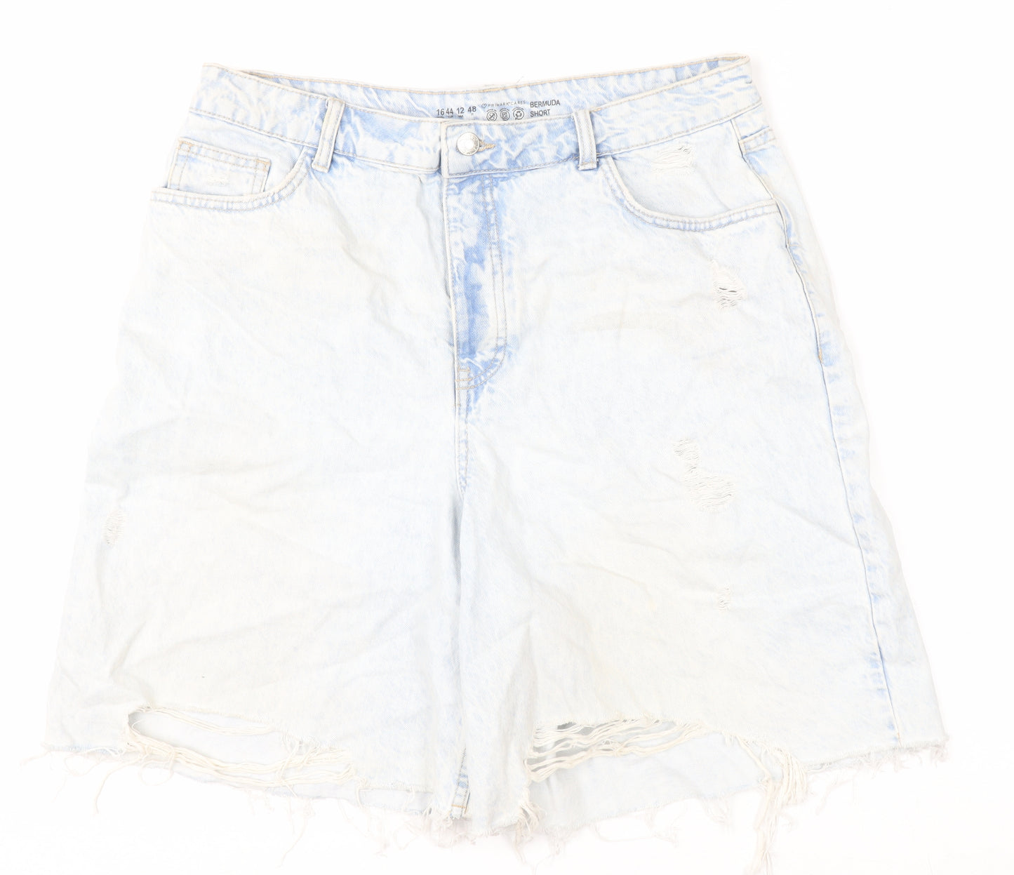 Primark Women Blue Size 16 Bermuda Denim Shorts Distressed Frayed