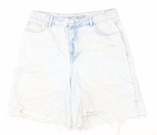 Primark Women Blue Size 16 Bermuda Denim Shorts Distressed Frayed