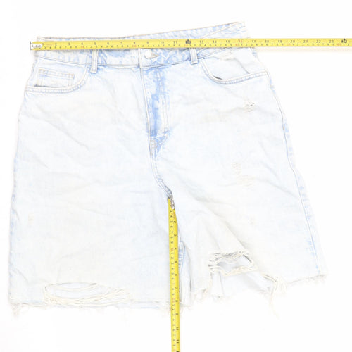 Primark Women Blue Size 16 Bermuda Denim Shorts Distressed Frayed