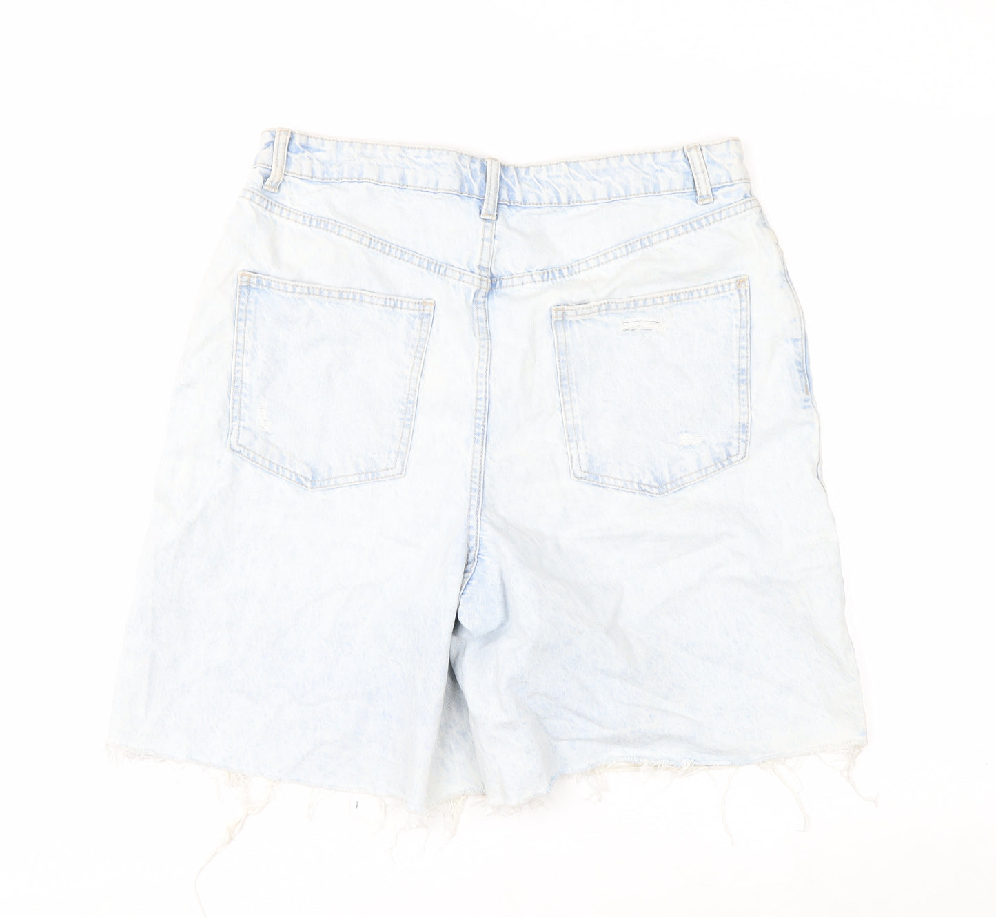 Primark Women Blue Size 16 Bermuda Denim Shorts Distressed Frayed