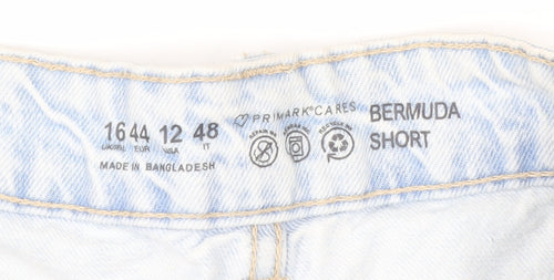 Primark Women Blue Size 16 Bermuda Denim Shorts Distressed Frayed