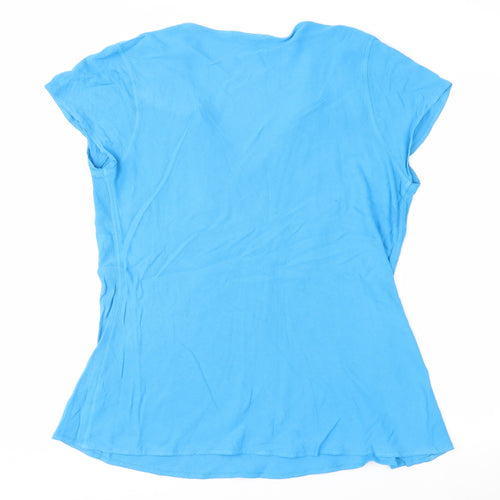 Evans Women Blue Sequin V-Neck Short Sleeve Viscose Tunic Top Size 16