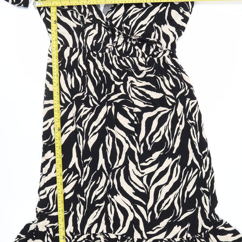 New Look Women’s Black Animal Print Midi Wrap Dress Size 14