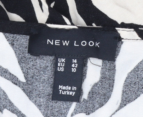 New Look Women’s Black Animal Print Midi Wrap Dress Size 14