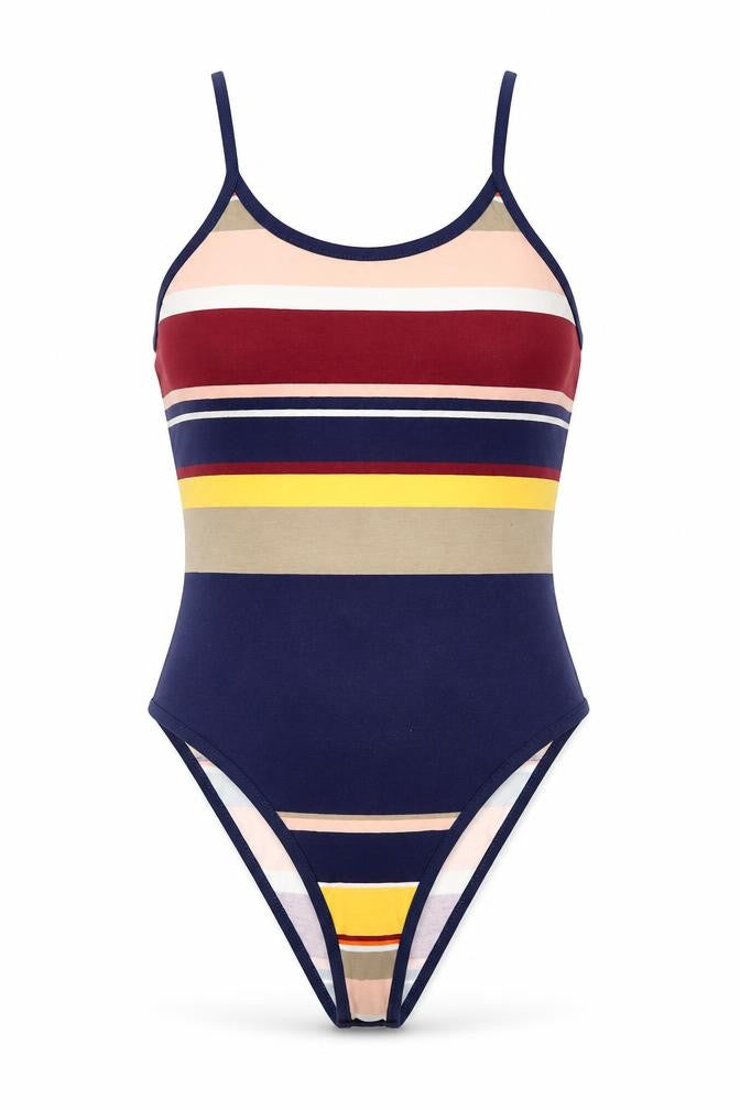 Front view of New Look Women’s Multicoloured Striped Camisole Bodysuit, size UK 8