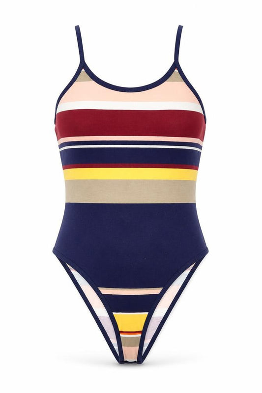 Front view of New Look Women’s Multicoloured Striped Camisole Bodysuit, size UK 8