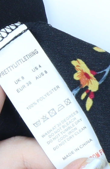 PrettyLittleThing Women's Black Floral Wrap Dress Size 8