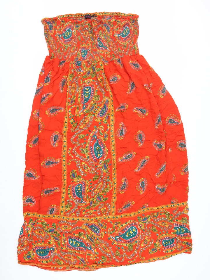 Simple Be Women's Red Paisley Strapless Midi Dress Size 14 Boho Summer