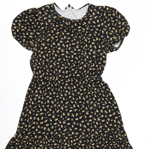 Peacocks Women’s Black Floral A-Line Ruched Dress Size 14