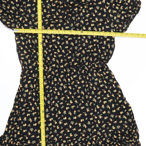 Peacocks Women’s Black Floral A-Line Ruched Dress Size 14