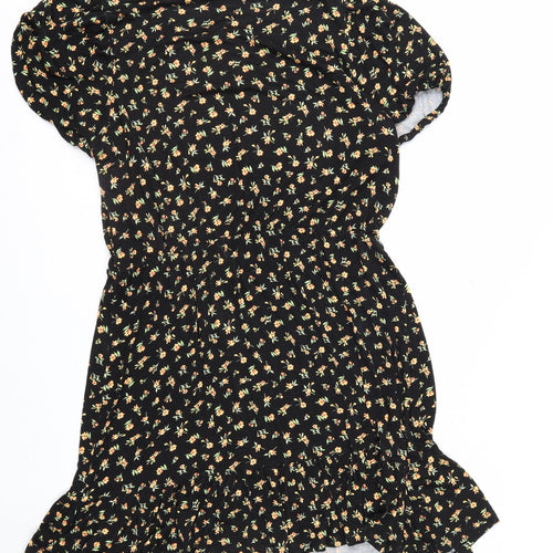 Peacocks Women’s Black Floral A-Line Ruched Dress Size 14