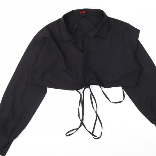 MISSPAP Women's Black Cropped Collared Long Sleeve Blouse Size 14