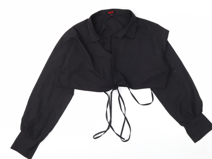 MISSPAP Women's Black Cropped Collared Long Sleeve Blouse Size 14