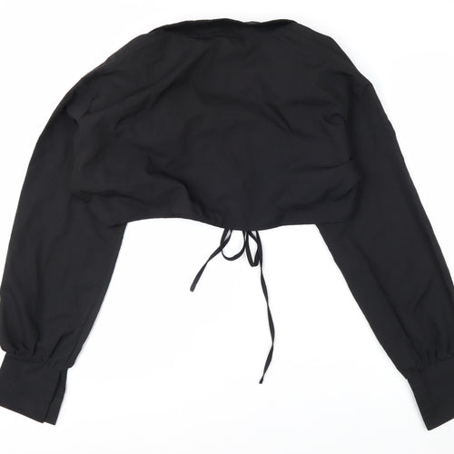 MISSPAP Women's Black Cropped Collared Long Sleeve Blouse Size 14