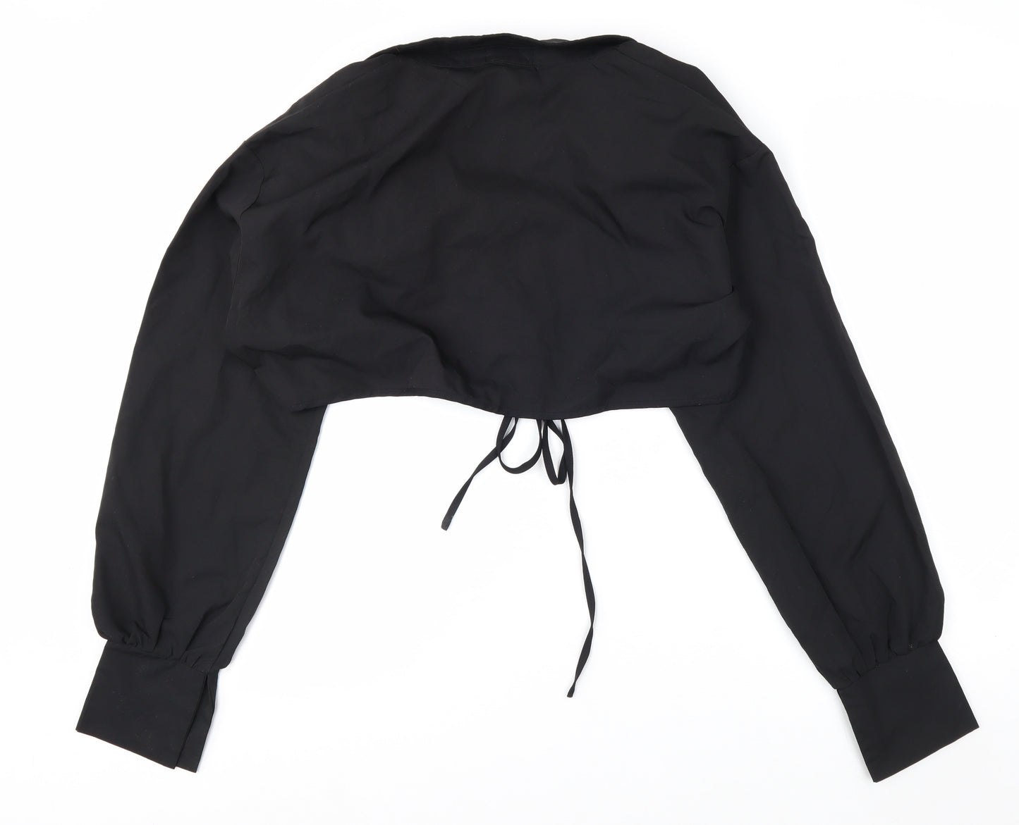 MISSPAP Women's Black Cropped Collared Long Sleeve Blouse Size 14