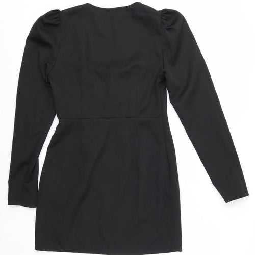 PrettyLittleThing Womens Black Bodycon Mini Dress UK 12 Long Sleeve