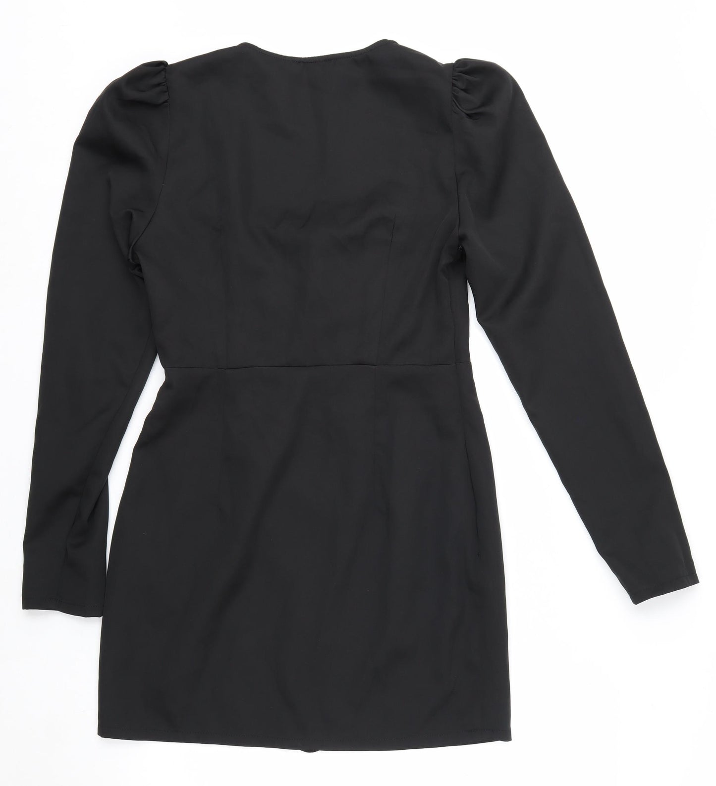 PrettyLittleThing Womens Black Bodycon Mini Dress UK 12 Long Sleeve