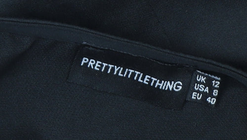 PrettyLittleThing Womens Black Bodycon Mini Dress UK 12 Long Sleeve
