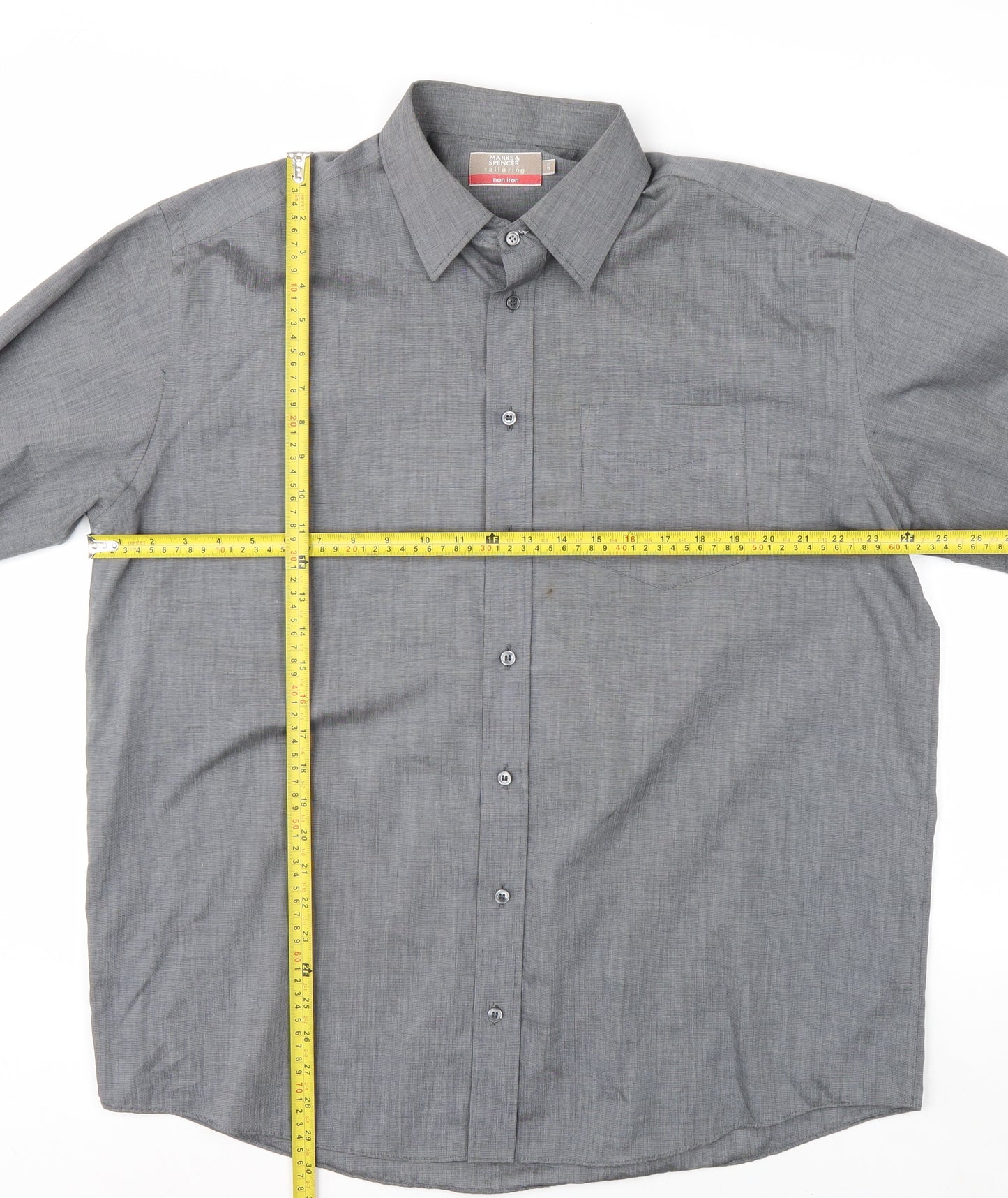 Marks and Spencer Men’s Grey Non-Iron Long Sleeve Shirt Size 17 Regular Fit