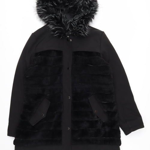 SPATIAL Women's Black Faux Fur Hooded Parka Coat Size 16