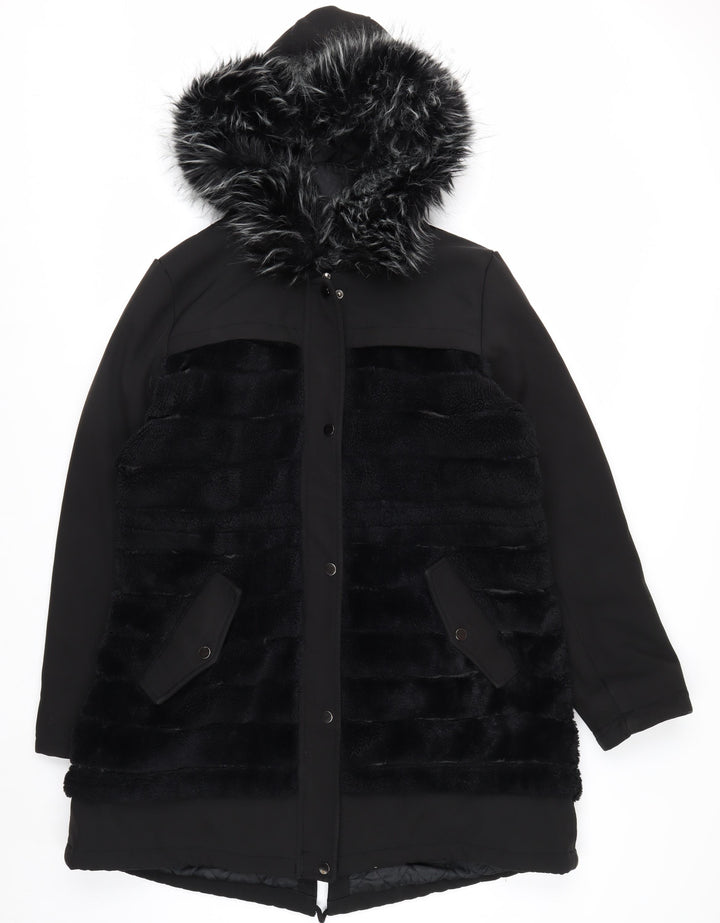 SPATIAL Women's Black Faux Fur Hooded Parka Coat Size 16