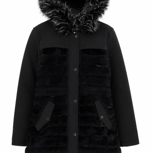 SPATIAL Women's Black Faux Fur Hooded Parka Coat Size 16