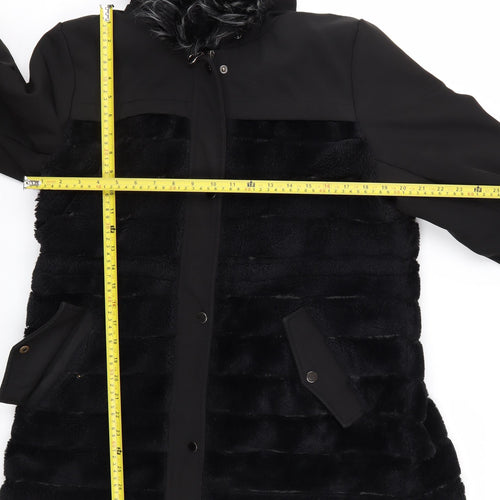SPATIAL Women's Black Faux Fur Hooded Parka Coat Size 16