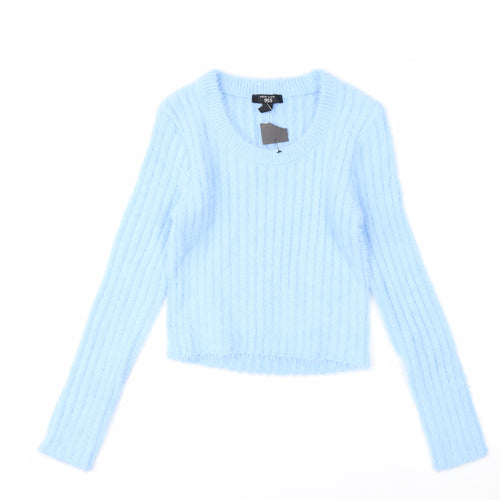 New Look Girls Blue Fluffy Ribbed Pullover Jumper Age 14-15 Years